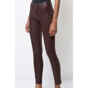 J BRAND Burgundy Stretch Lamb Leather Skinny Ankle Zip Pants Size 26